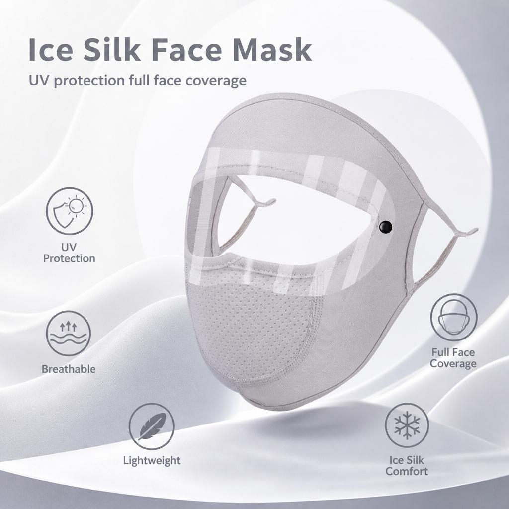 Ice Silk Full Face UV Protections Mask With Goggles UPF50+ For Outdoor Activities