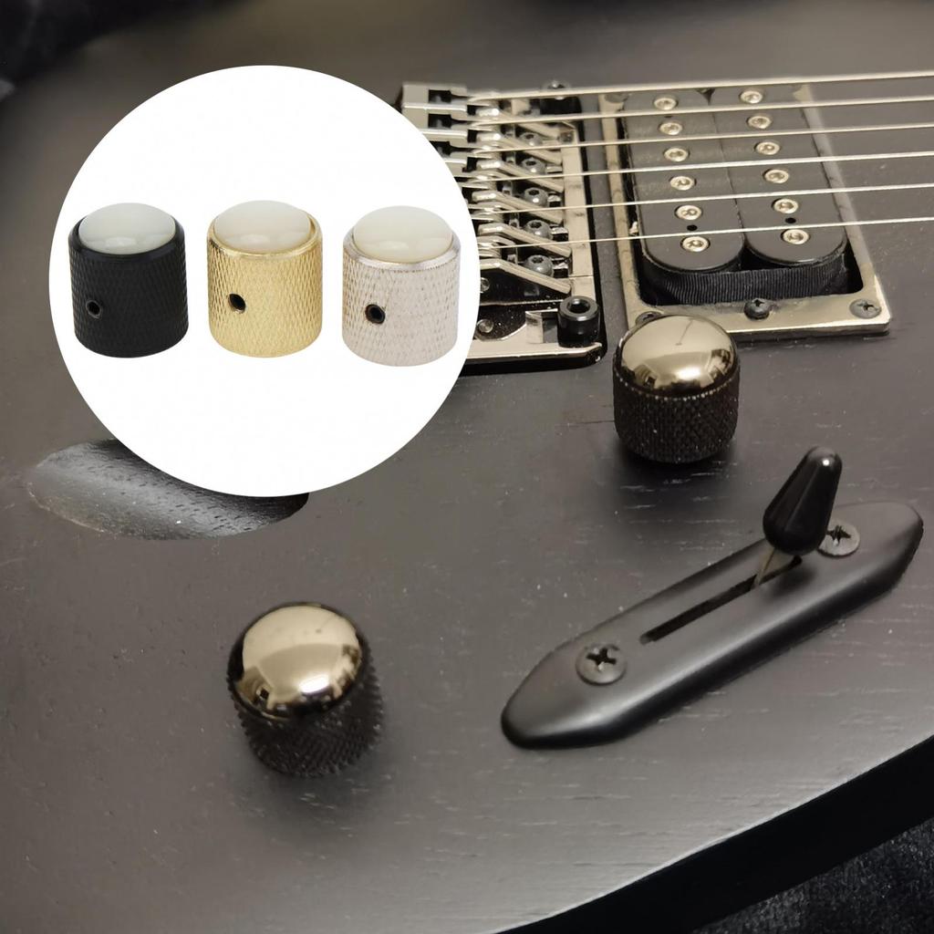 2ks kovové klenuté bílé mušle Horní knoflíky pro ovládání tónu pro elektrickou kytaru / baskytaru s nastavovacím klíčem