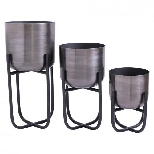 Country Living Set of 3 Iron Planters On Stands Pewter