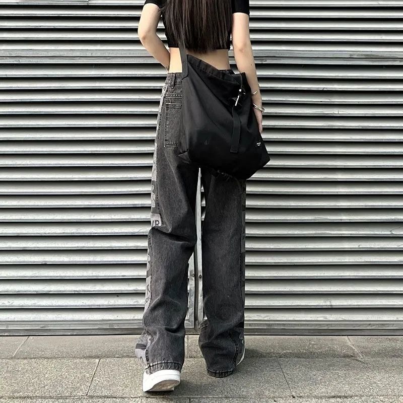 Bear Printed Cargo Jeans Y2K Streetwear s vysokým pásom 90S Baggy Jeans Ženy Nohavice Rovné džínsy