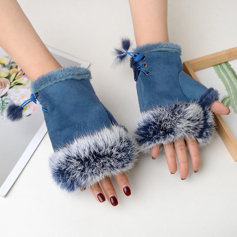 Soft Winter Half Finger Gloves Women Warm Luxury Plush Fingerless Gloves Wrist Mittens Writting