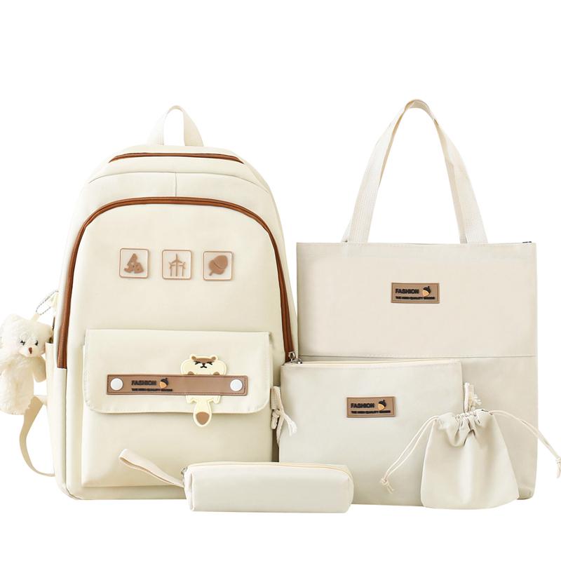 Backpack Set Solid Color Student Schoolbag Women s Large Capacity Backpack бежевый