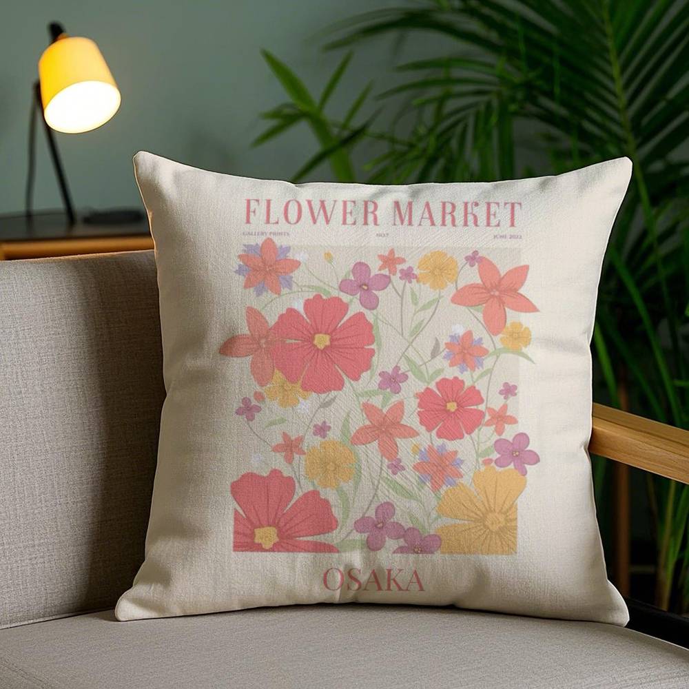 Pillow Case Flower Market Home Dorm Chair Back Short Plush Double-sided Printing Office Nap Time Cushion Cover