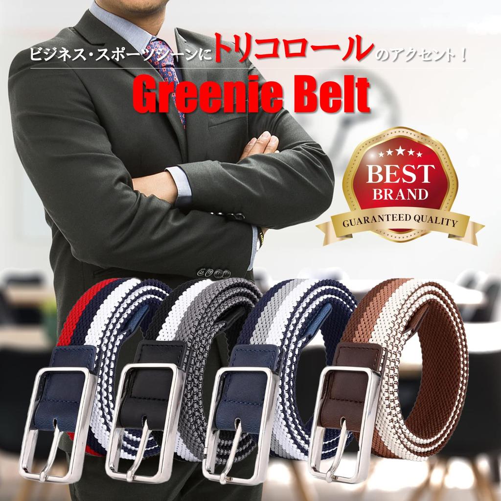Greenie Golf Perfect for and Men's Belt, Tricolor, 105cm, Casual, Business, Outdoor, Work, Airsoft, Fishing, GR-2210-01 (Black)