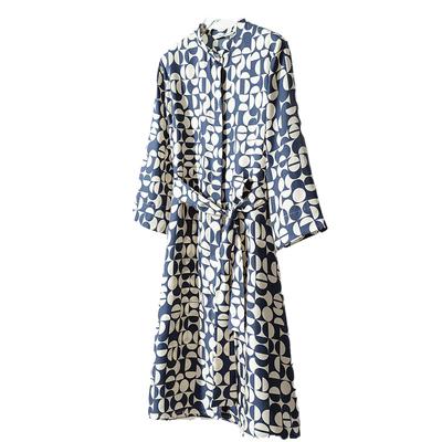 Visual Balance Mulberry Silk Screen Printed Belt Shirt Dress Summer