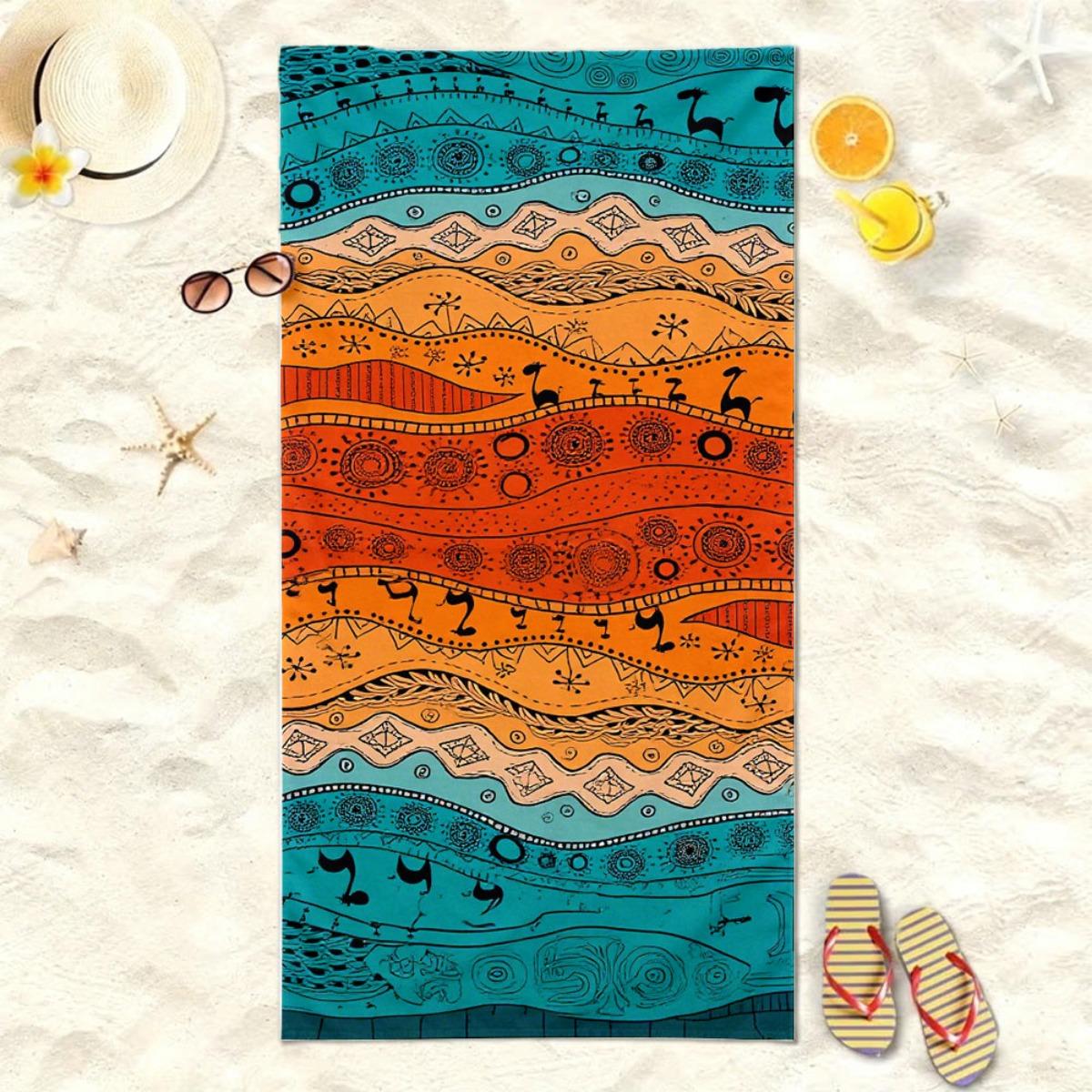 

Tribal Ethnic Wave Striped Beach Towel Quick Dry Microfiber Sand Free Absorbent Washable for Summer Pool Travel Vacation W40*H60(CM)