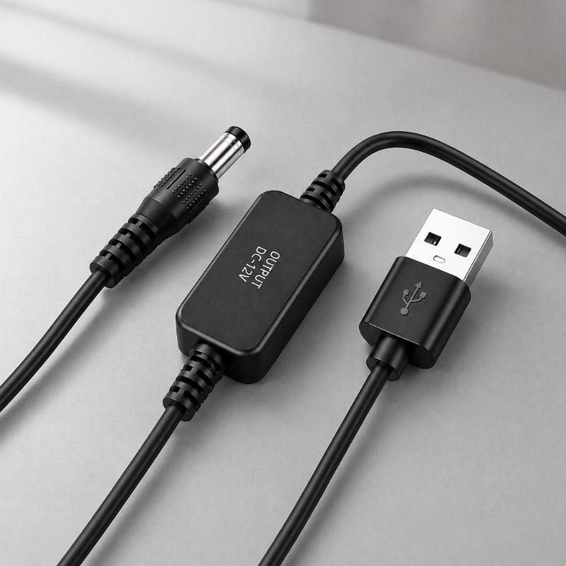 USB 5V to 12V DC5.5mm Connector Cable with Integrated Conversion Module for Compatible Low-Power Equipment and Backup Setups