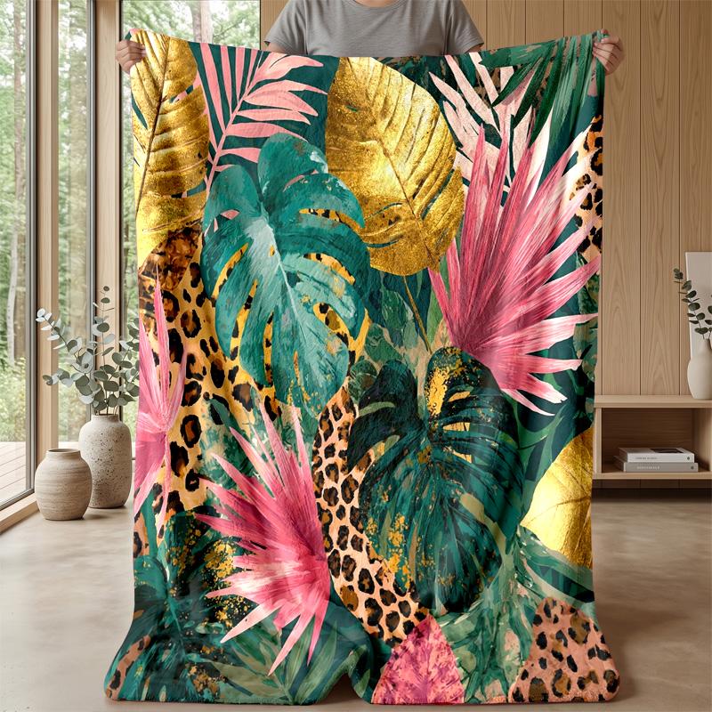 Jungle Leopard Floral Fusion 1 Theme blanket Lightweight Warm Flannel Blanket Decorative Throw Blanket for Home Decoration