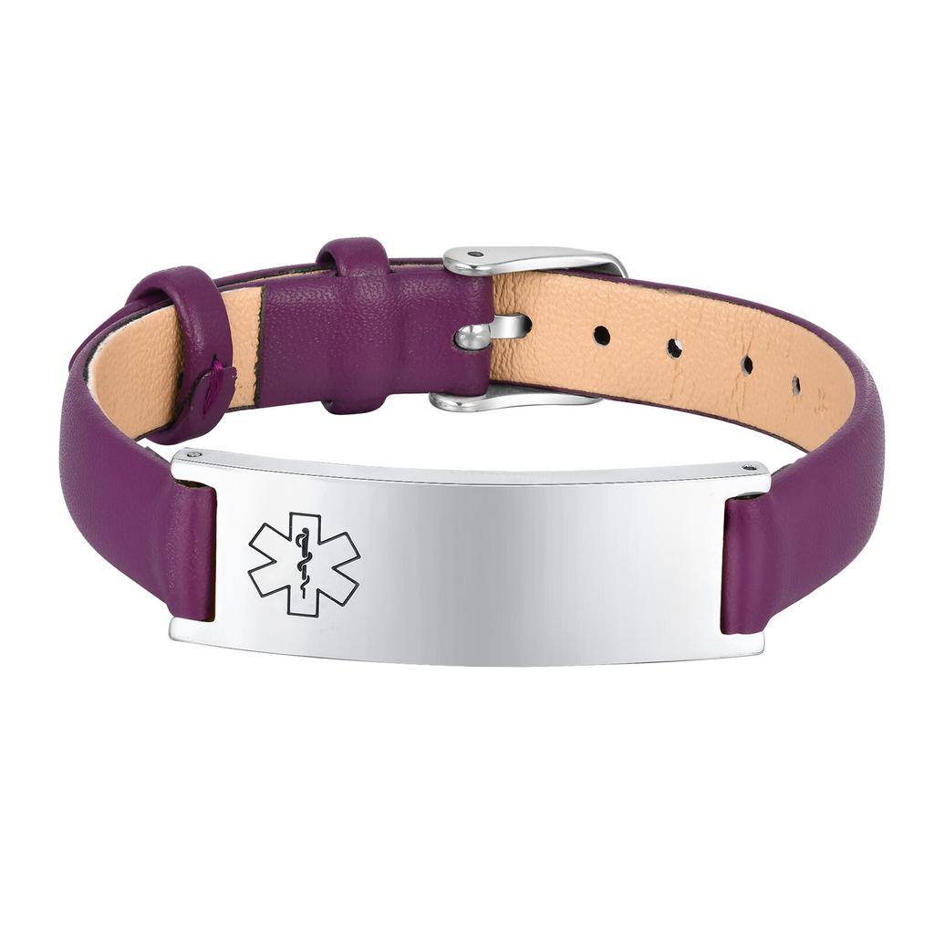 Braccialetto ID di Allerta Medica di Emergenza per Donne, Braccialetti in Vera Pelle con Incisione Gratuita, Gioielli Sportivi Personalizzabili per Diabetici