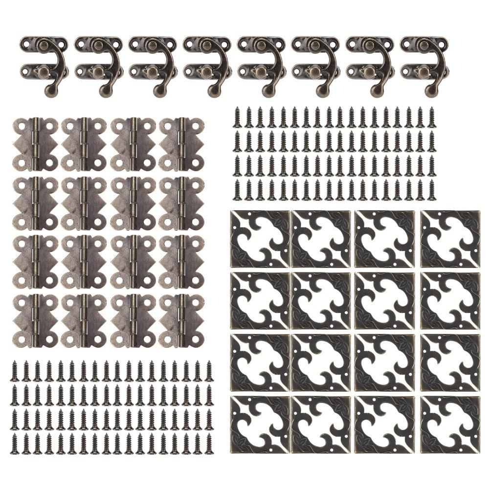 

46PCS Bronze Box Hardware Small Size Right Latch Retro Buckle Locks Decorative Metal Corner Trim Latch Hook Hasp Cabinet