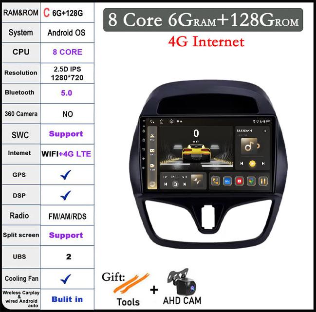 9 Inch IPS QLED For Chevrolet Spark 2015-2018 DSP Android 14 Car Radio Multimedia Video Player Navigation Stereo GPS Monitor