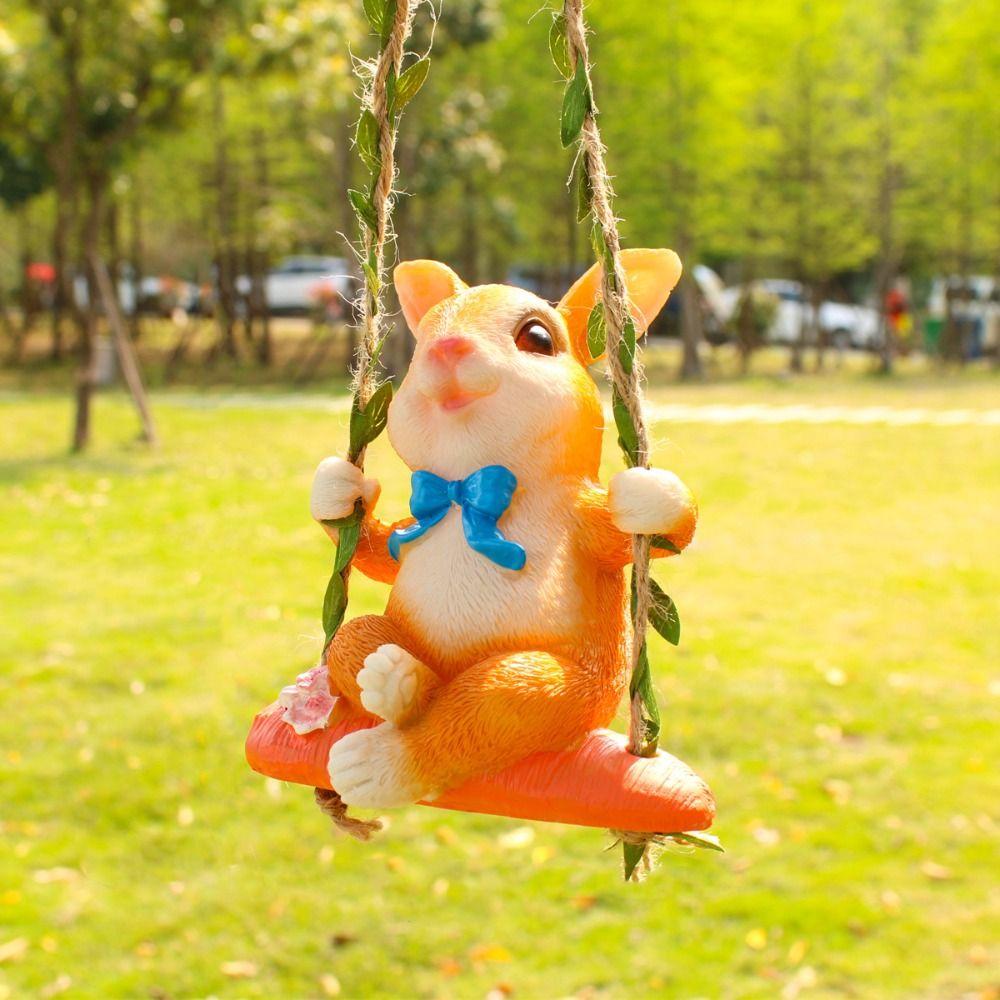 Resin Swing Rabbit Ornament Cute Miniatures Figurine Garden Decor Bunny Statue Pendant  Balcony