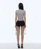 Gillaakaibeu Lace Cross Patched Button Crop T-Shirts_Grey