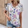Women's Fashion T-shirts, V-neck Tops, Floral Print T-shirt, Women's Short Sleeve Top, Casual T-shirts, Summer Oversized Clothes