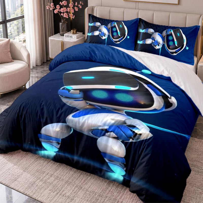 Astro Bot 3-częściowy komplet pościeli Poszewka na kołdrę z dwiema poszewkami na poduszki Do sypialni Dekoracja domu