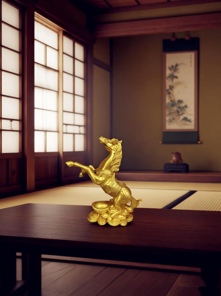 Horse Figurine, Lucky Golden Horse, Year of the Horse Figurine, Symbolizing Advancement, Growth, Development, Good Fortune, Luck, and Increased Wealth