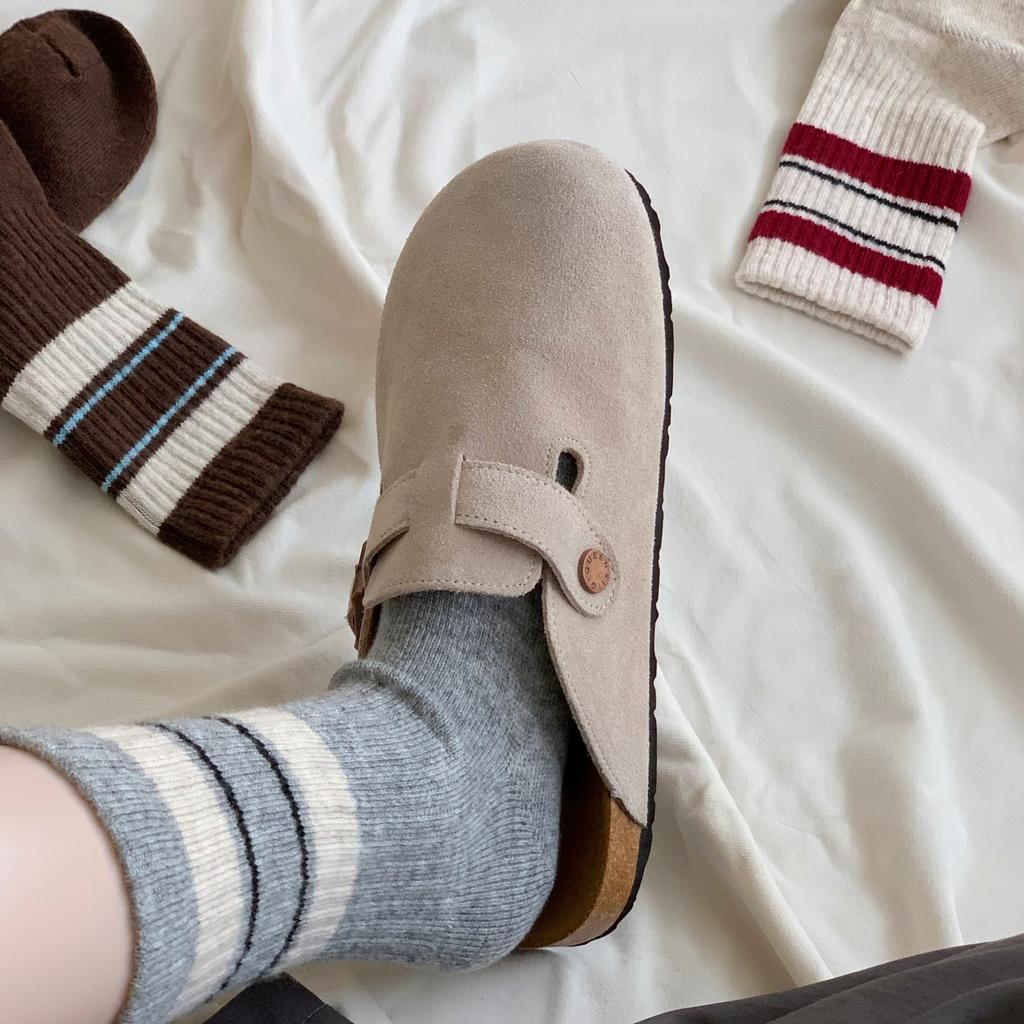 New Year'S Wool Socks Striped Contrasting Basic Korean Thickened Mid-Cut Women'S Socks Pit Strips To Keep Warm