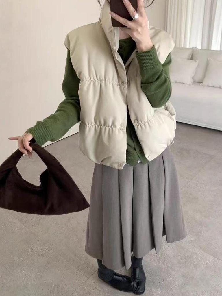 Damska kamizelka puchowa z białego kaczego puchu 90% - Jesień/Zima 2025 Luźna, Uniwersalna, Bezrękawnik dla studentów