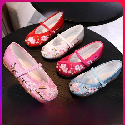Scarpe da ballo Hanfu ricamate da ragazza, calzature in costume in stile tradizionale cinese, scarpe da spettacolo in tessuto di Pechino vecchio