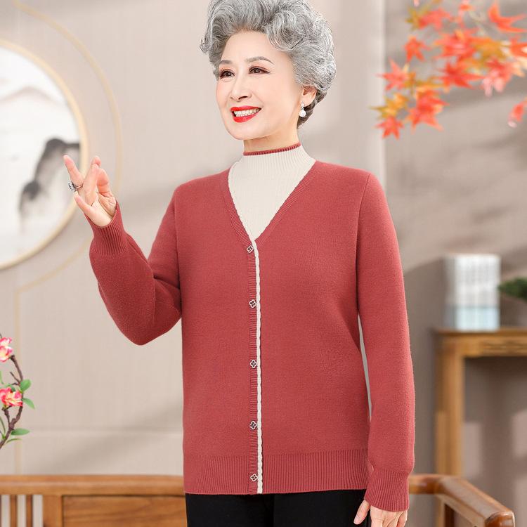 

Half-turtle Neck Grandma Fake Two Thick Sweaters New Autumn and Winter Plus Velvet Knit Bottoming Shirt XL красный