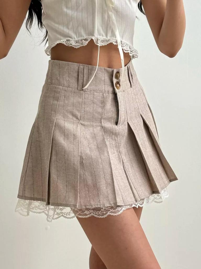 Jupe Plissée Femme Bordure Dentelle Sexy Mini Jupe Été Mode Coréenne Bas Décontractés Femme Vêtements Streetwear Vintage Y2k