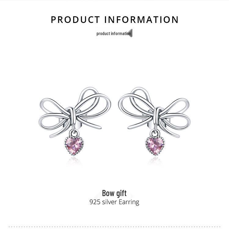 Yinziyun Sterling Silver Bow & Heart Earrings - S925 Christmas Jewelry for Women (SCE962)
