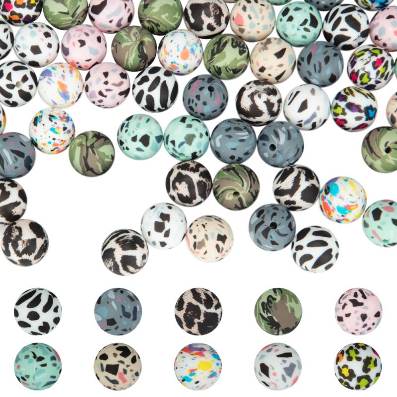 Lose Perlen aus Silikon, buntes Leopardenmuster, DIY-Halskette, Armband, Perlen, gemischte Farben zum Basteln