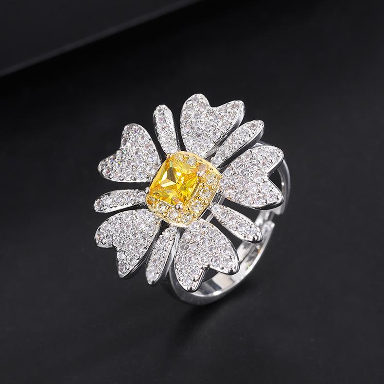 Cross Border New Flower Shaped Yellow Earrings Small Daisy Micro Inlaid Necklace Pendant Ring
