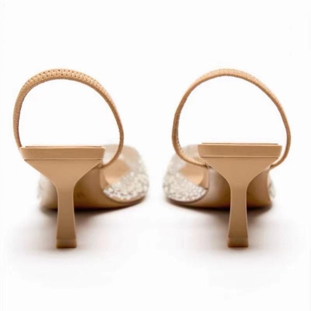 Nuevos zapatos de mujer de verano decoración de perlas estilo hada sin espalda princesa temperamento elegante etiqueta tacones altos otras partes superiores