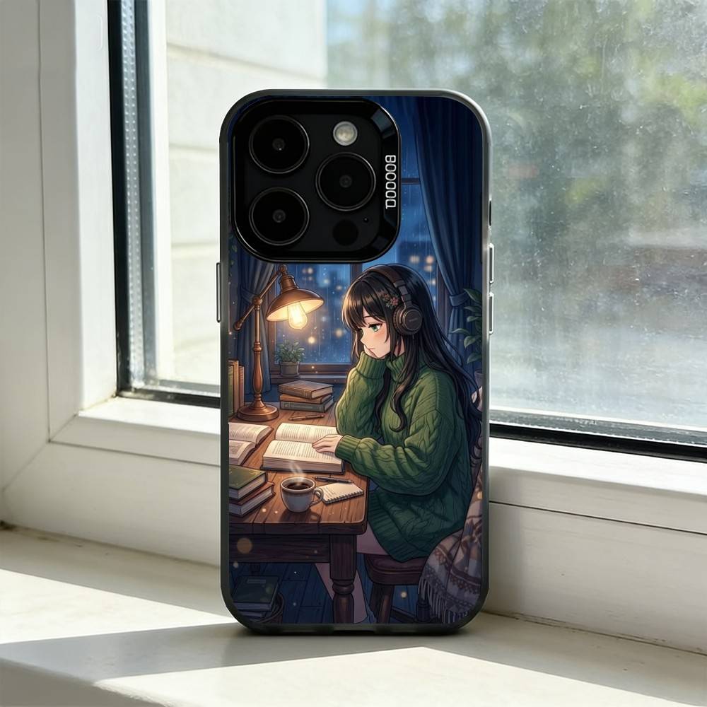 

Coffee-Study Book illustration Phone Case For iPhone 17,16,15,14,13,12,11 Plus,Pro Max,XS,Colorful Silver Phone case Funda Cover iPhone17air