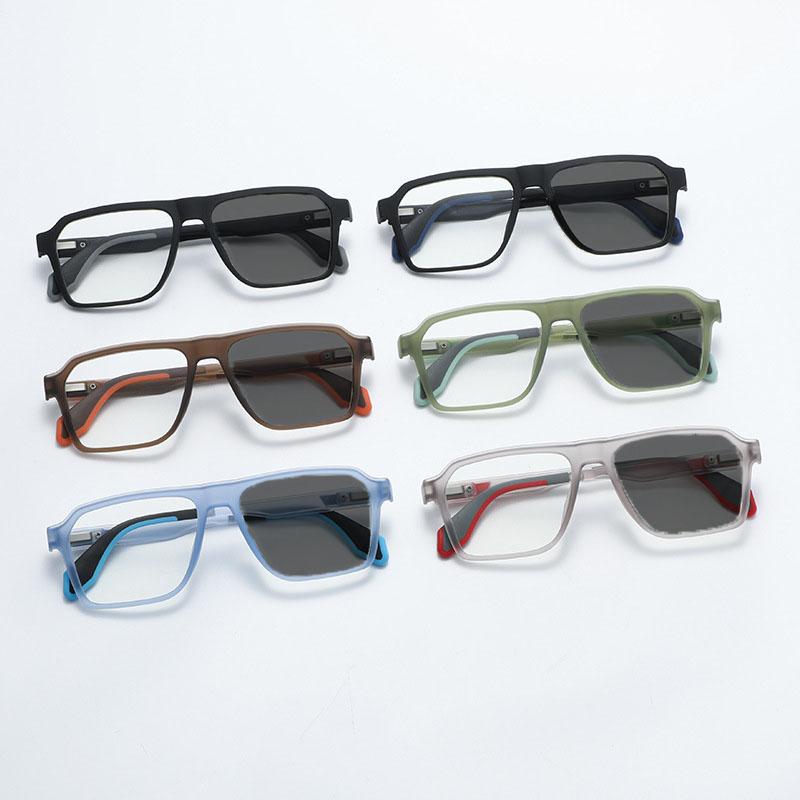 New Fashion Hd Square Frame Photochromic Men'S Myopia Glasses Outdoor Neutral High Quality Spring Leg Anti Blue Light Glasses