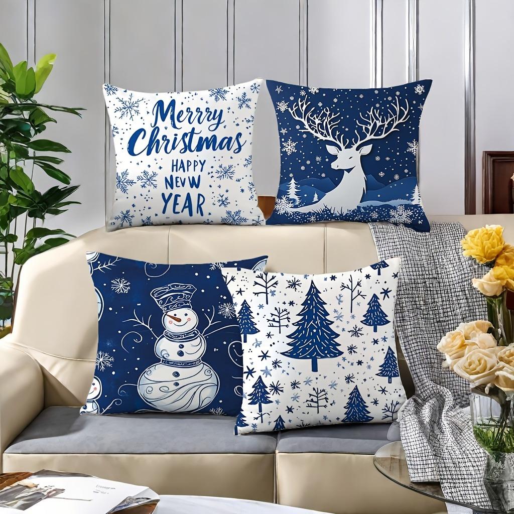 Home Decor Merry Christmas & Winter Animal Snowflake Pillow Pattern Cushion Cover Suitable For Sofa Bedroom Car Pillow Cover