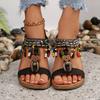 Übergröße Sandalen Damen Neu Retro Lässig Römischer Stil Mode Perlen Flach Strand Schuhe