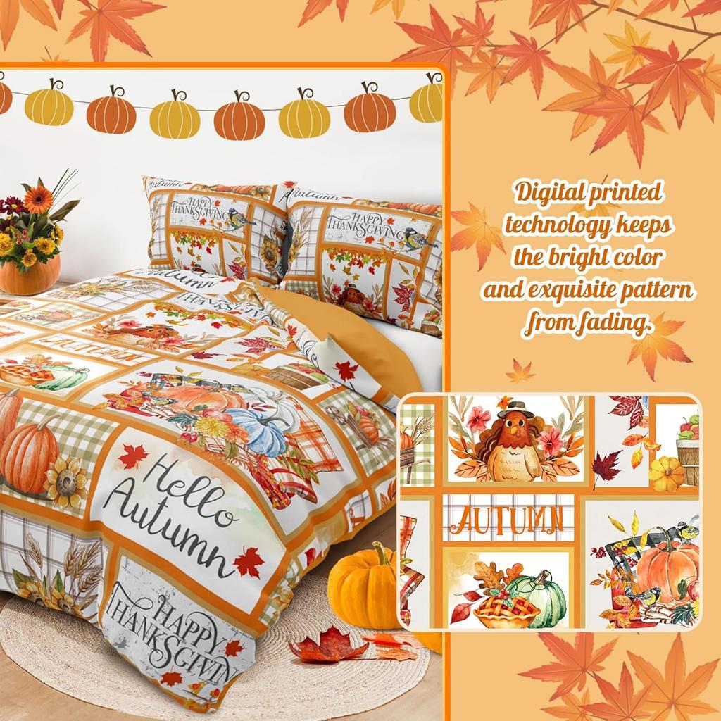 Thanksgiving Patchwork Duvet Cover Set King SizeFall Farm Duvet Cover Turkey Pumpkin Sunflower CoverAutumn Harvest Themed
