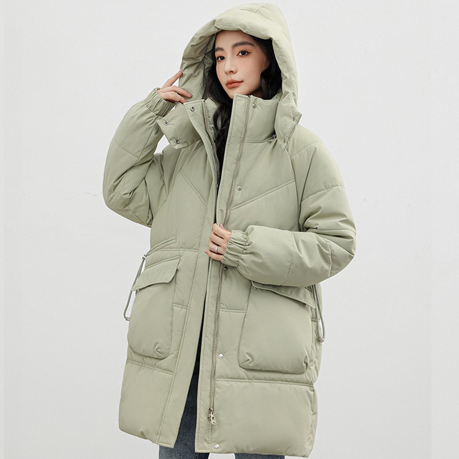 

Утепленная свободная модная куртка большого размера с капюшоном и хлопковой подкладкой для девочек средней длины XL