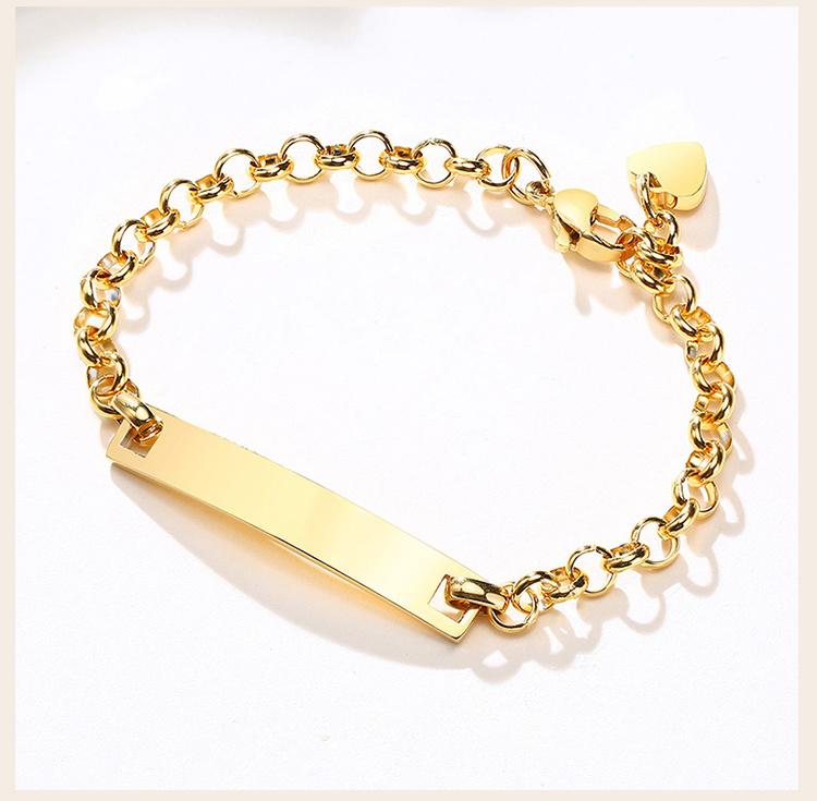 Engraved Name Bar Bracelet Personalized, Gold Plated Stainless Steel Heart Chain, Custom Gift for Women Girlfriend Mom Wife