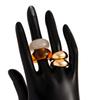 Stylish Geometric Metal Glossy Ring Set, Amber Resin Open Ring Rings