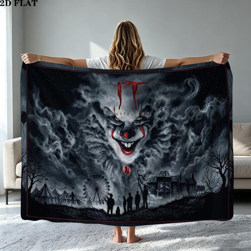 It Clown Print Flannel Blanket High Quality Warm Comfortable Cover for All Seasons Perfect for Gifts Home Decor