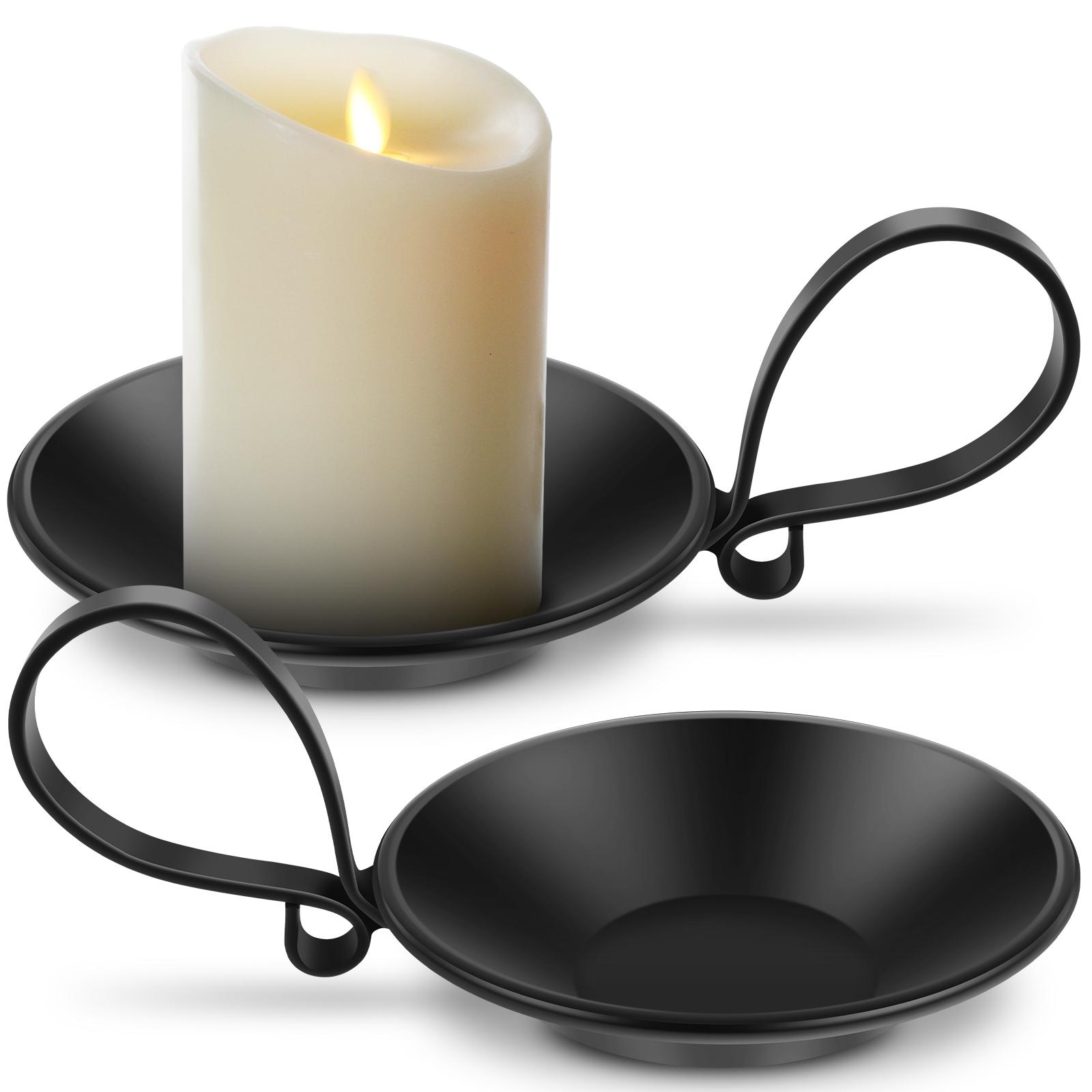 

2Pcs Iron Pillar Candle Holders Round Base Candle Tray Wedding Party Tabletop Decoration with Curved Handles Home Art Gifts