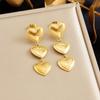 DIEYURO 316L Stainless Steel Golden Classic Bright Heart Pendant Earrings Lady New Waterproof Fashion Trend Earbob Jewelry