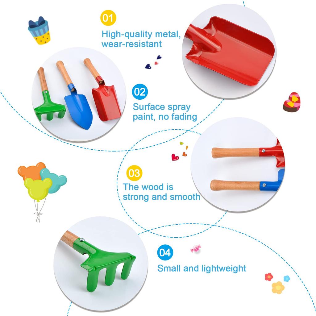 INCREWAY Kids Gardening Kids Plant and Sand Beach Play Hand Tools with Small Shovel and Trowel Set Tools, 3-Piece