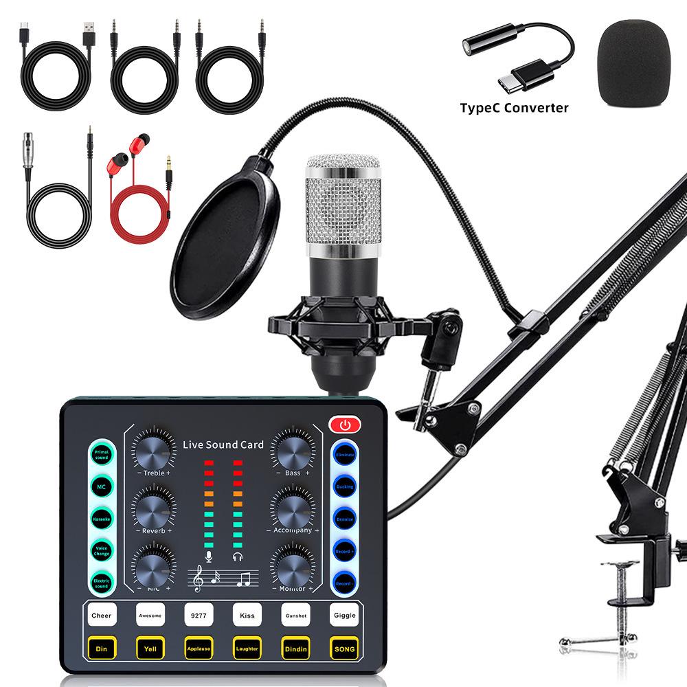 Custom Condenser Microphone & Sound Card Set for Podcasts, Live Broadcasts & Computer Use (v8)