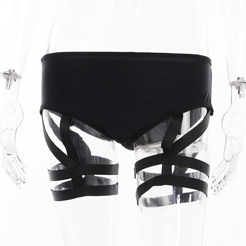 Gothic Club Sexy Summer Skirt Set Women Sleeveless Black Corset Crop Top Bandage Underpants Mesh Split Skirt 3pcs Sets