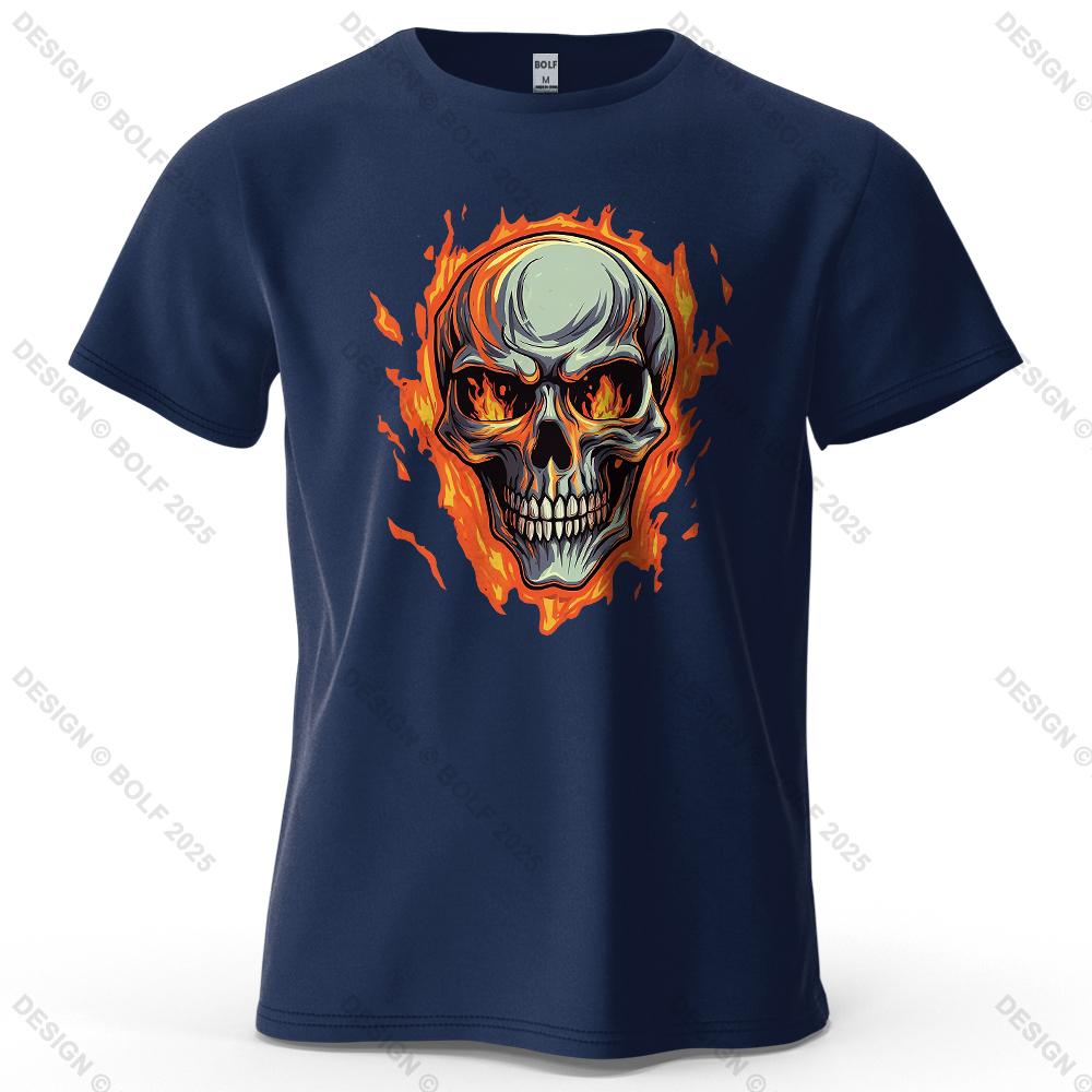Flaming Skull Biker Fashion Printed Men's T-Shirt 100% Cotton Oversized Tattoo Art Graphic Tees for Women Tops Tees Streetwear