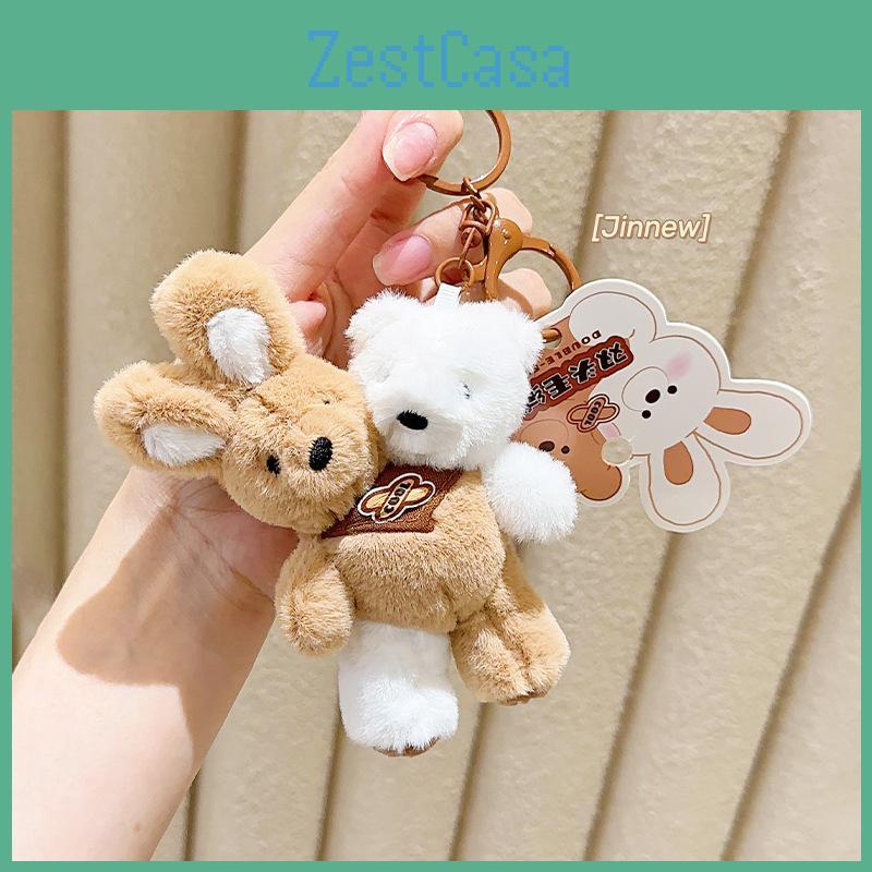 Whimsical Plush Doubleheaded Milk Tea Bear And Bunny Keychain With Cute Colors