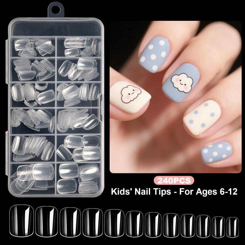 120/240Pcs Oval Fake Nails Press On Nails Art For 6-12 Years Girls The Short Artificial Fake Nails Full Cover Nail Set