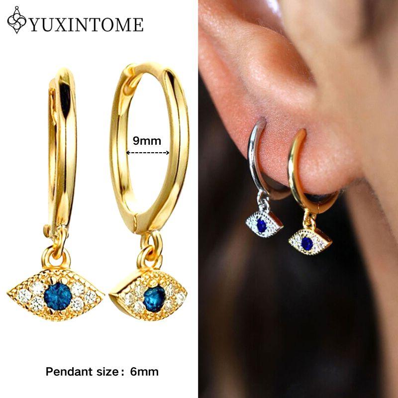 YUXINTOME 925 Silver Ear Needle Zircon Hoop gold Earrings For Women Square Plate Pendant Cutout Heart Earrings Fashion Jewelry