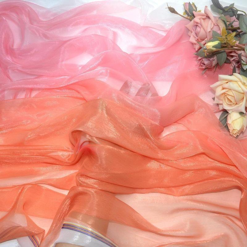 3/5/10m Multicolor Gradient Silk-Crepe Chiffon Fabric for Handmade DIY Sewing Hanfu Apparel Making Wedding Decoration
