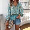 Casual Vacation Printed Long-sleeved T-shirt Tops for Women  Autumn and Winter