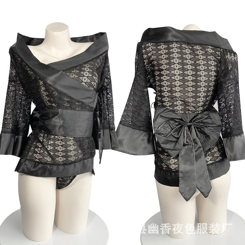 

Новое сексуальное нижнее белье, темное японское кимоно, сексуальный халат, открытая ночная рубашка, цельный комплект будет отправлен от вашего имени. one size fits all чёрный